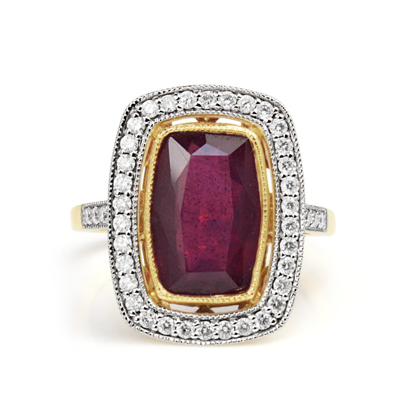 18ct Yellow and White Gold Treated Ruby and Diamond Ring