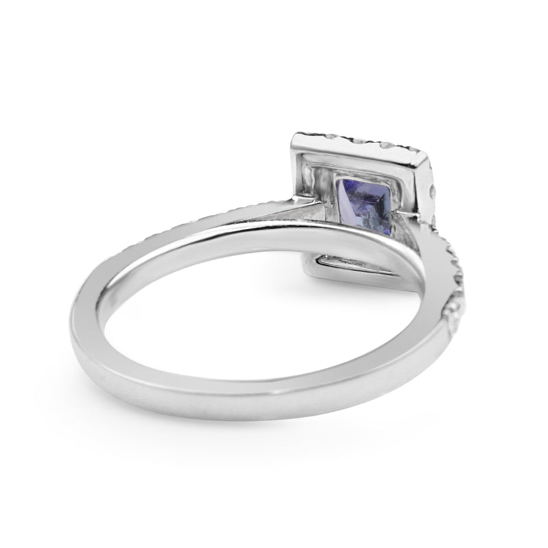 18ct White Gold Tanzanite and Diamond Halo Ring