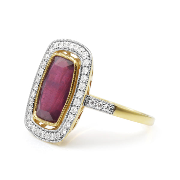 18ct Yellow and White Gold Treated Ruby and Diamond Ring