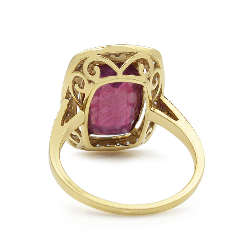 18ct Yellow and White Gold Treated Ruby and Diamond Ring