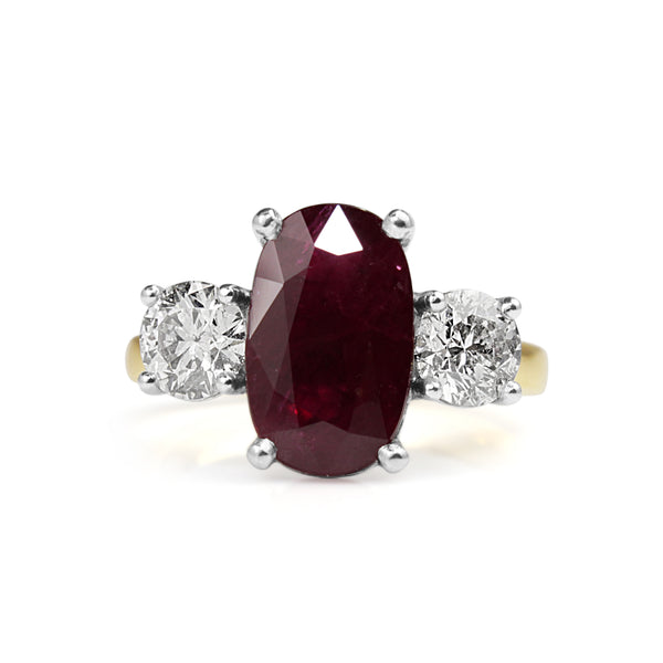 18ct Yellow and White Gold Natural Ruby and Diamond Ring