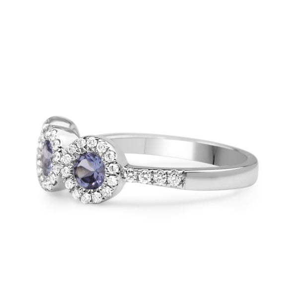 9ct White Gold Tanzanite and Diamond Triple Halo Ring