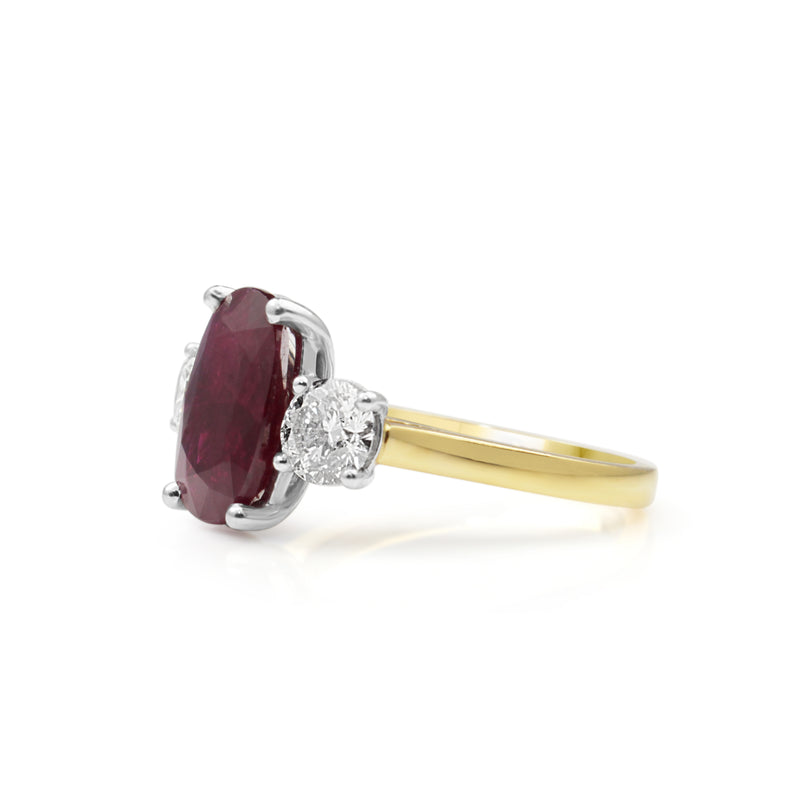 18ct Yellow and White Gold Natural Ruby and Diamond Ring