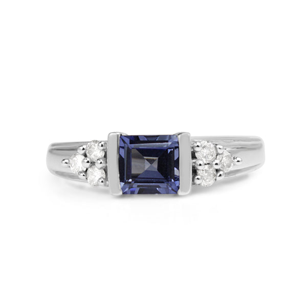 9ct White Gold Tanzanite and Diamond East West Ring