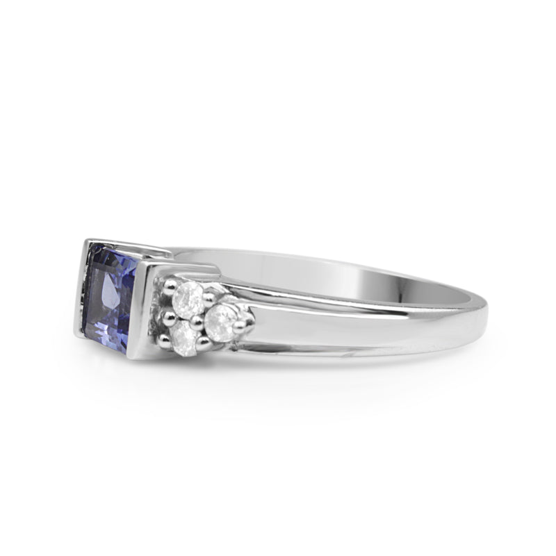 9ct White Gold Tanzanite and Diamond East West Ring