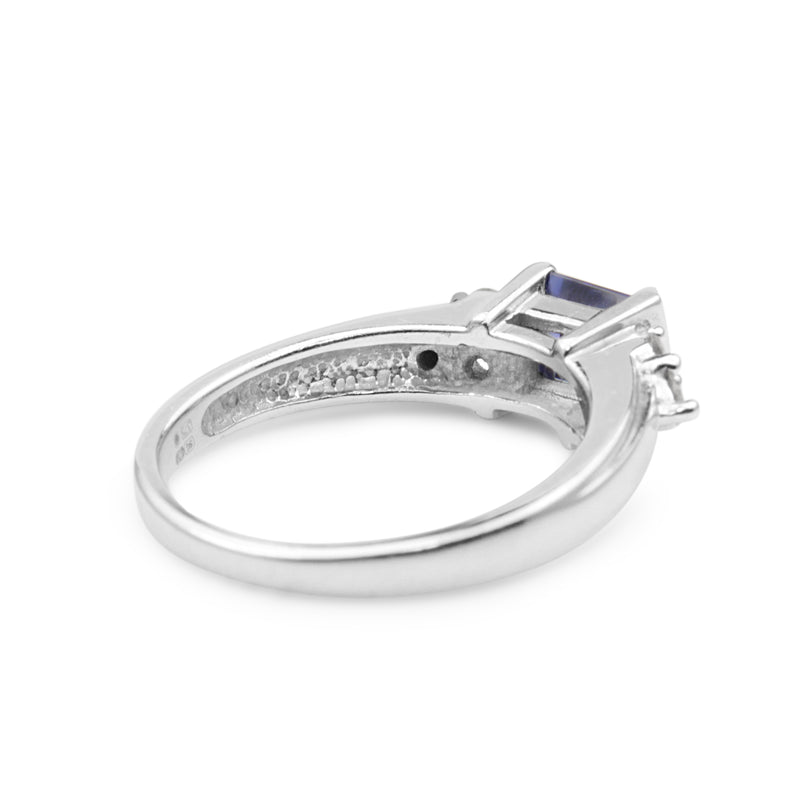 9ct White Gold Tanzanite and Diamond East West Ring