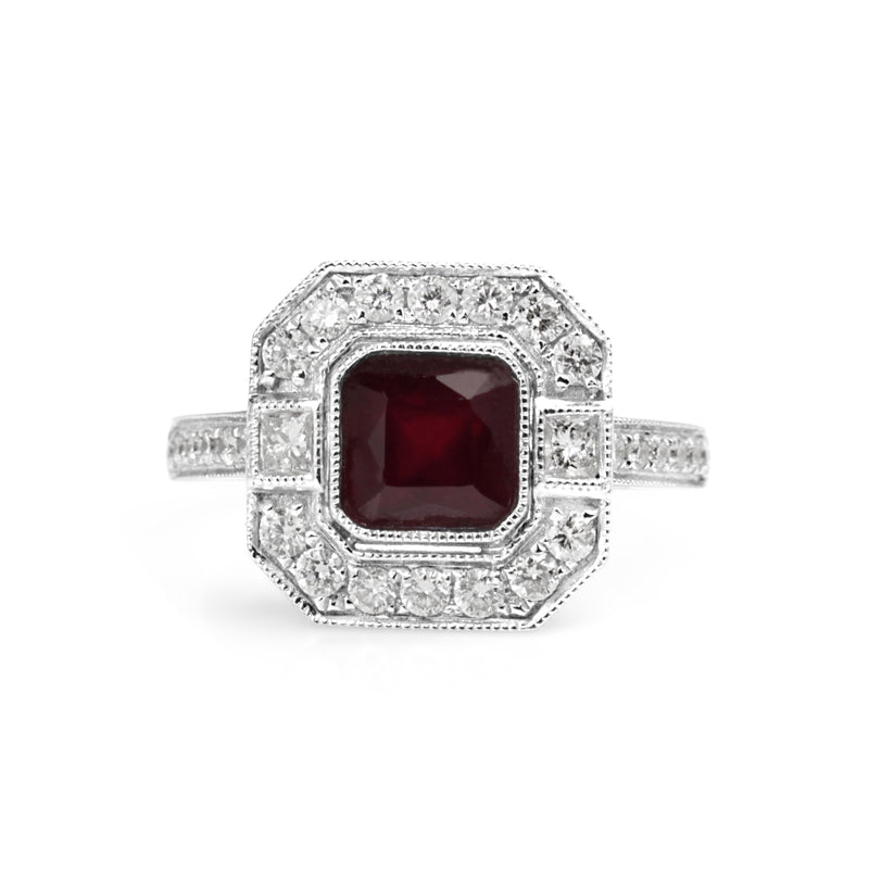 18ct White Gold Treated Ruby and Diamond Ring