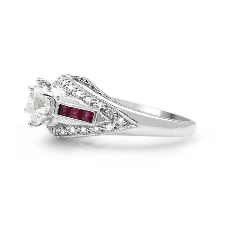 14ct White Gold Ruby and Diamond Solitaire Ring