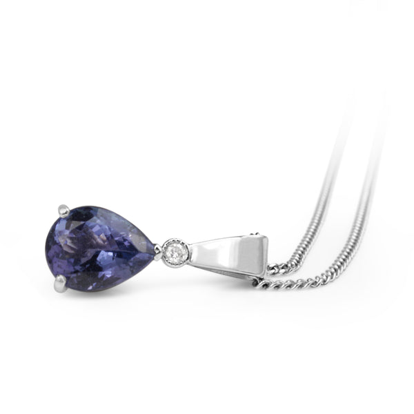 18ct White Gold Tanzanite and Diamond Pendant