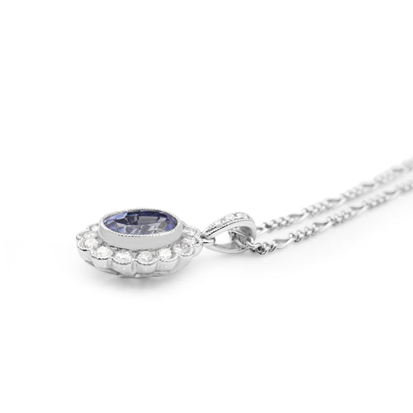 18ct White Gold Tanzanite and Diamond Daisy Pendant