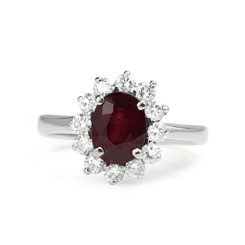 14ct White Gold Treated Ruby and Diamond Halo Ring