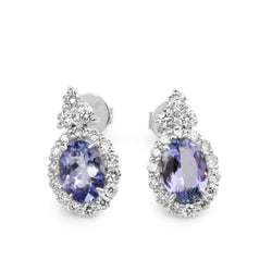 18ct White Gold Tanzanite and Diamond Halo Earrings