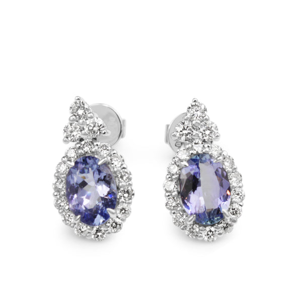 18ct White Gold Tanzanite and Diamond Halo Earrings