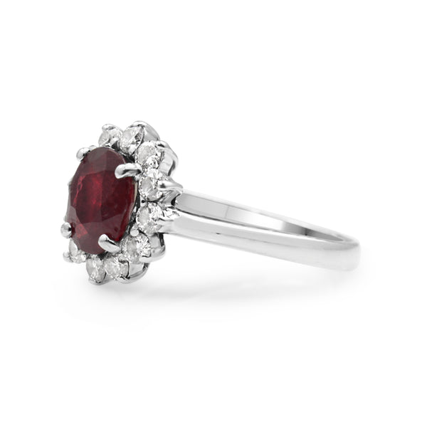 14ct White Gold Treated Ruby and Diamond Halo Ring