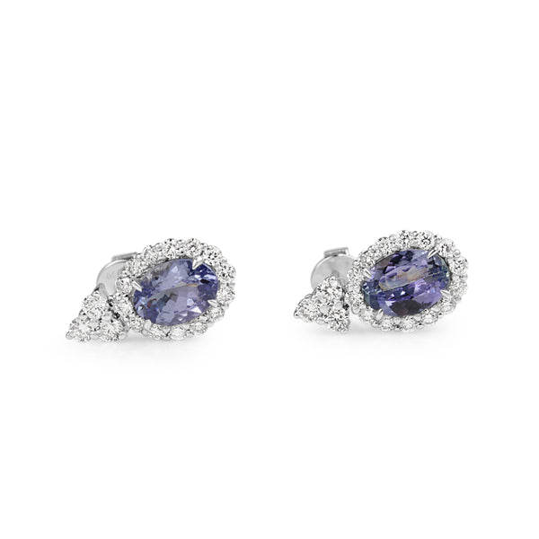 18ct White Gold Tanzanite and Diamond Halo Earrings