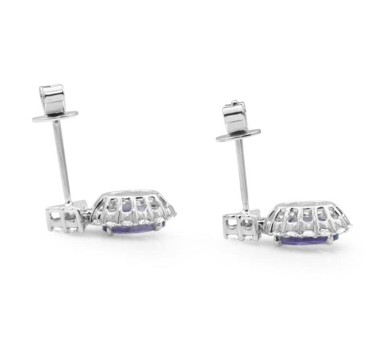 18ct White Gold Tanzanite and Diamond Halo Earrings