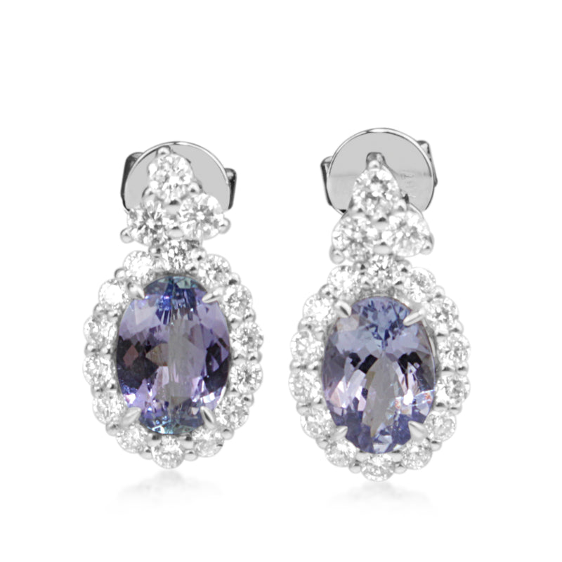 18ct White Gold Tanzanite and Diamond Halo Earrings