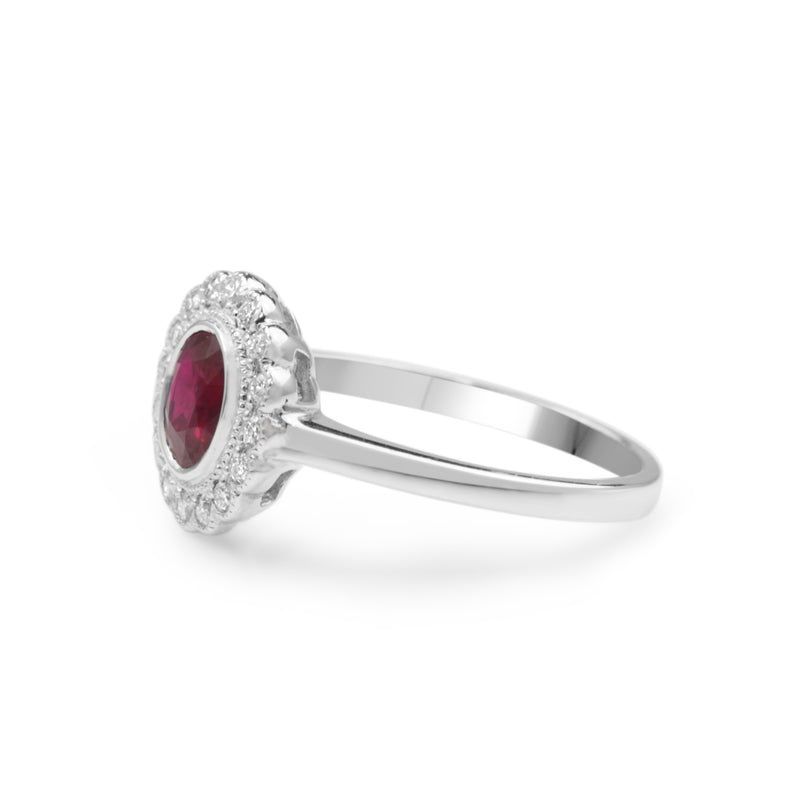 9ct White Gold Natural Ruby and Diamond Daisy Ring