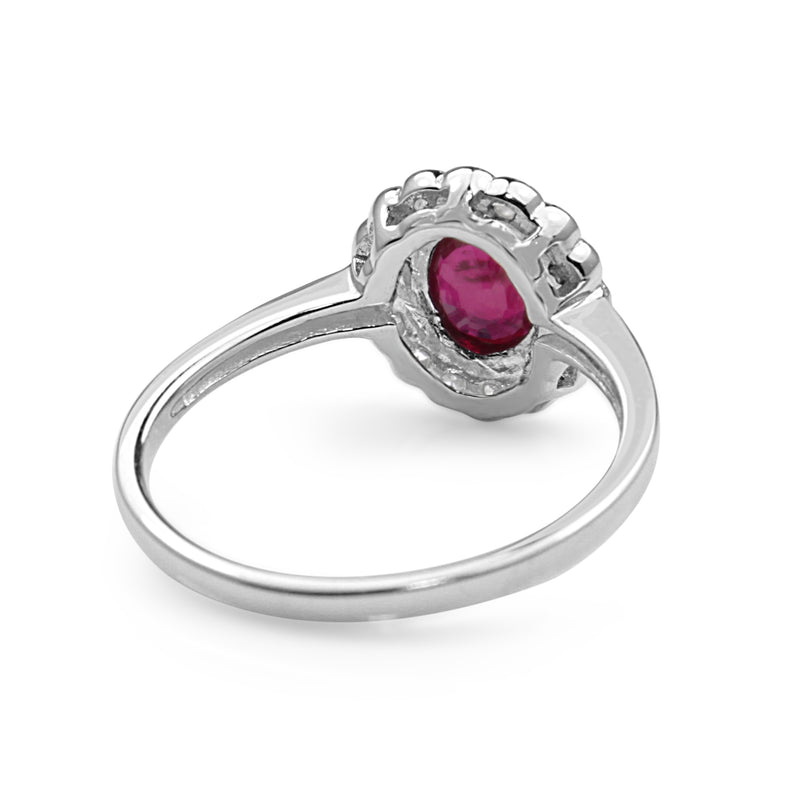 9ct White Gold Natural Ruby and Diamond Daisy Ring