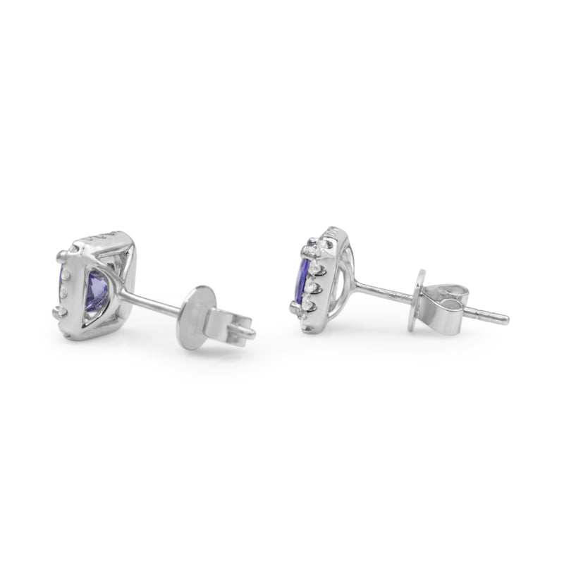 18ct White Gold Tanzanite and Diamond Square Halo Earrings