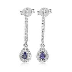 18ct White Gold Tanzanite and Diamond Drop Earrings