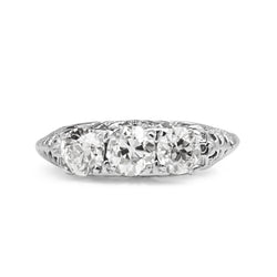 18ct White Gold Antique 3 Stone Diamond Old Cut Ring