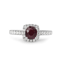18ct White Gold Natural Ruby and Diamond Halo Ring