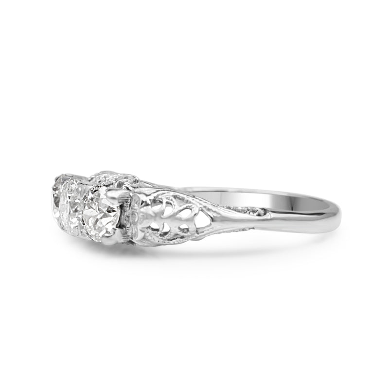 18ct White Gold Antique 3 Stone Diamond Old Cut Ring