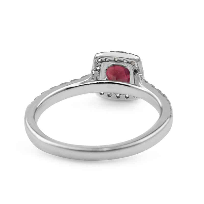 18ct White Gold Natural Ruby and Diamond Halo Ring