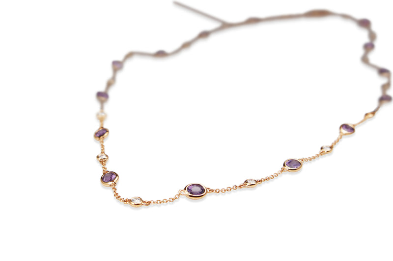 18ct Rose Gold Purple Sapphire and Diamond Necklace