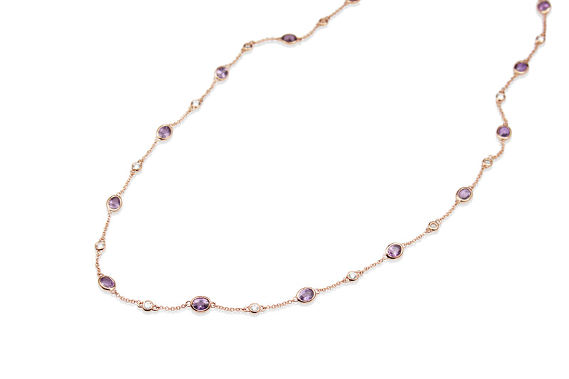 18ct Rose Gold Purple Sapphire and Diamond Necklace