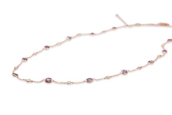 18ct Rose Gold Purple Sapphire and Diamond Necklace