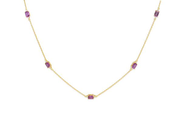 18ct Yellow Gold Pink Sapphire and Diamond Necklace