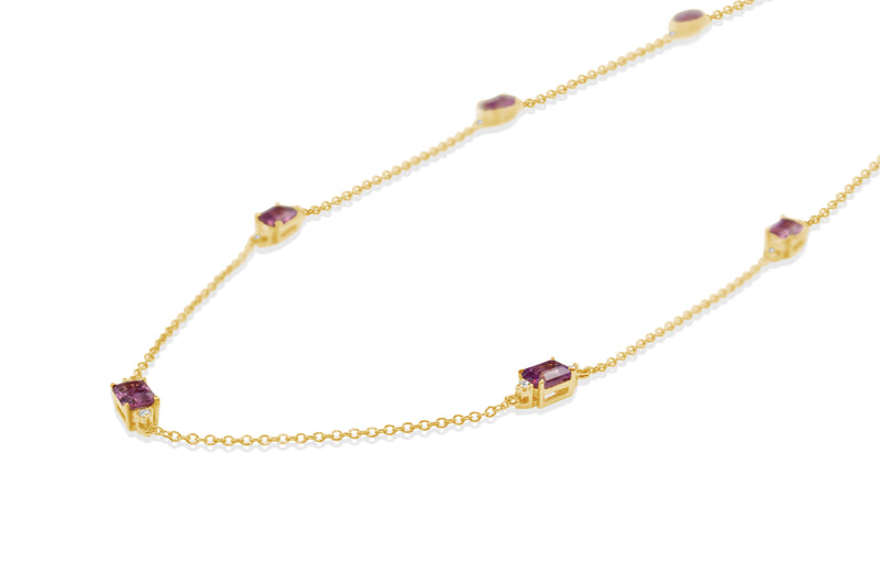 18ct Yellow Gold Pink Sapphire and Diamond Necklace