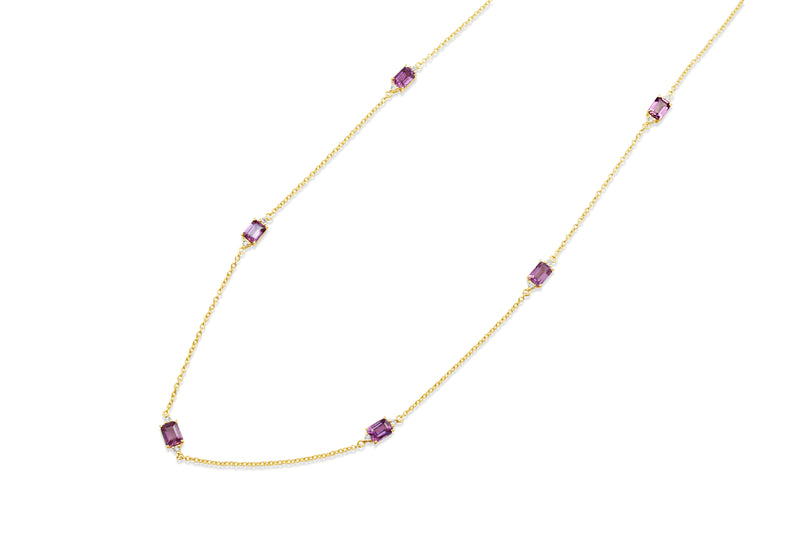 18ct Yellow Gold Pink Sapphire and Diamond Necklace