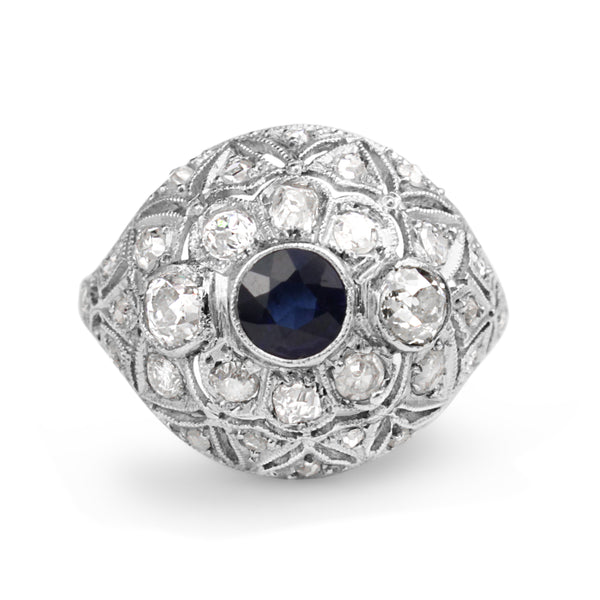 Platinum Art Deco Sapphire and Old Cut Diamond Ring