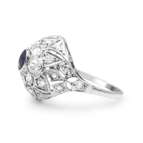 Platinum Art Deco Sapphire and Old Cut Diamond Ring