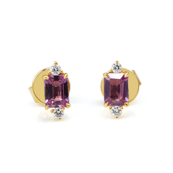 18ct Yellow Gold Pink Sapphire and Diamond Stud Earrings