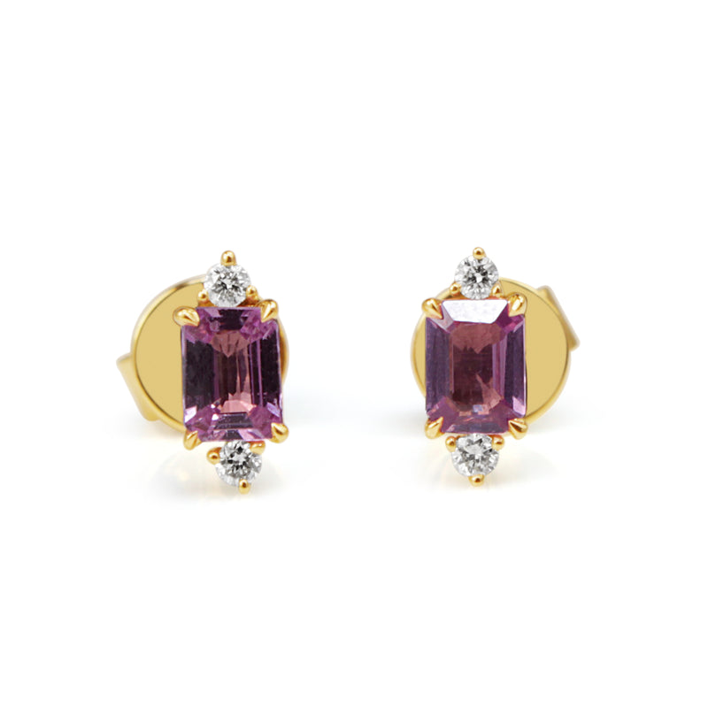 18ct Yellow Gold Pink Sapphire and Diamond Stud Earrings