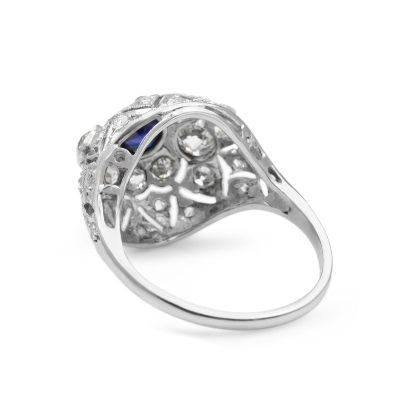 Platinum Art Deco Sapphire and Old Cut Diamond Ring