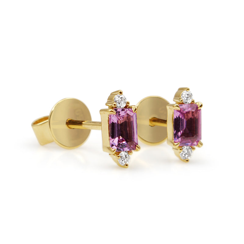 18ct Yellow Gold Pink Sapphire and Diamond Stud Earrings