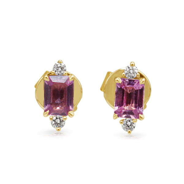 18ct Yellow Gold Pink Sapphire and Diamond Stud Earrings