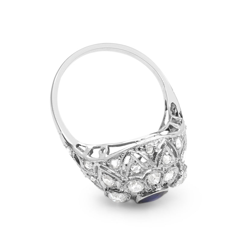 Platinum Art Deco Sapphire and Old Cut Diamond Ring