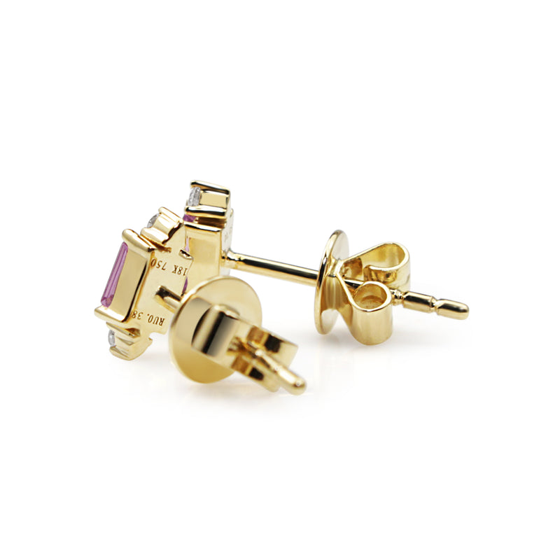 18ct Yellow Gold Pink Sapphire and Diamond Stud Earrings