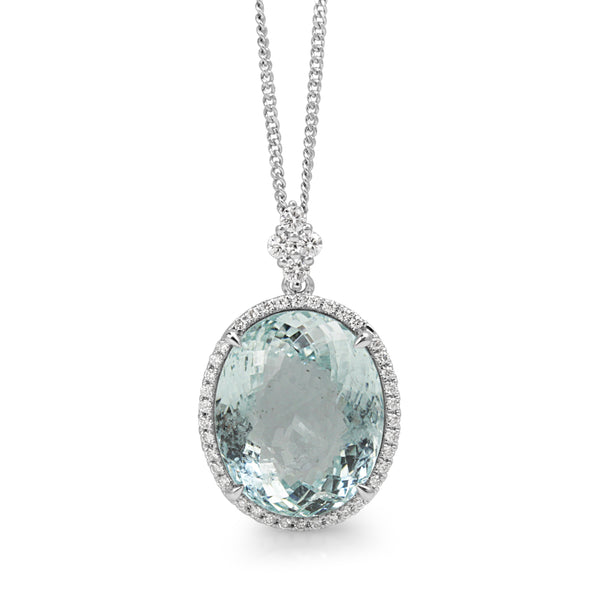 18ct White Gold Aquamarine and Diamond Pendant