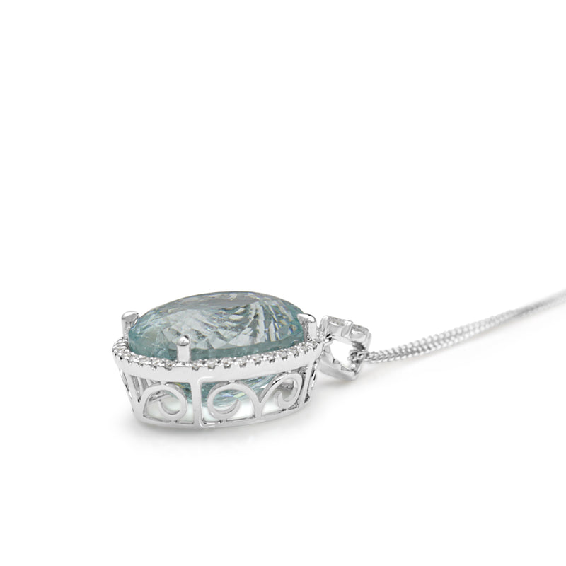 18ct White Gold Aquamarine and Diamond Pendant