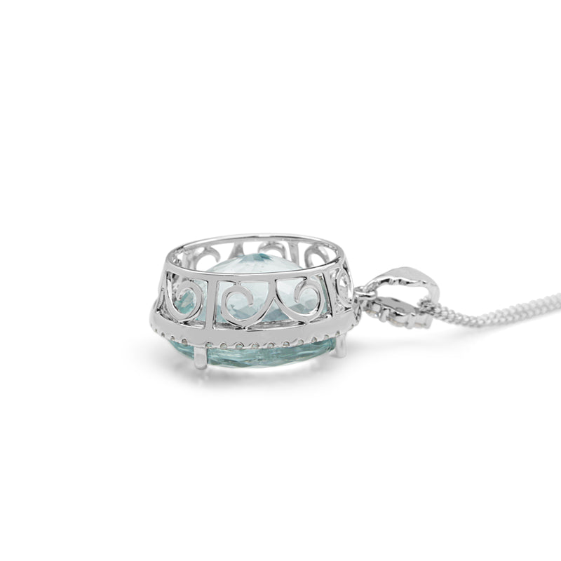 18ct White Gold Aquamarine and Diamond Pendant