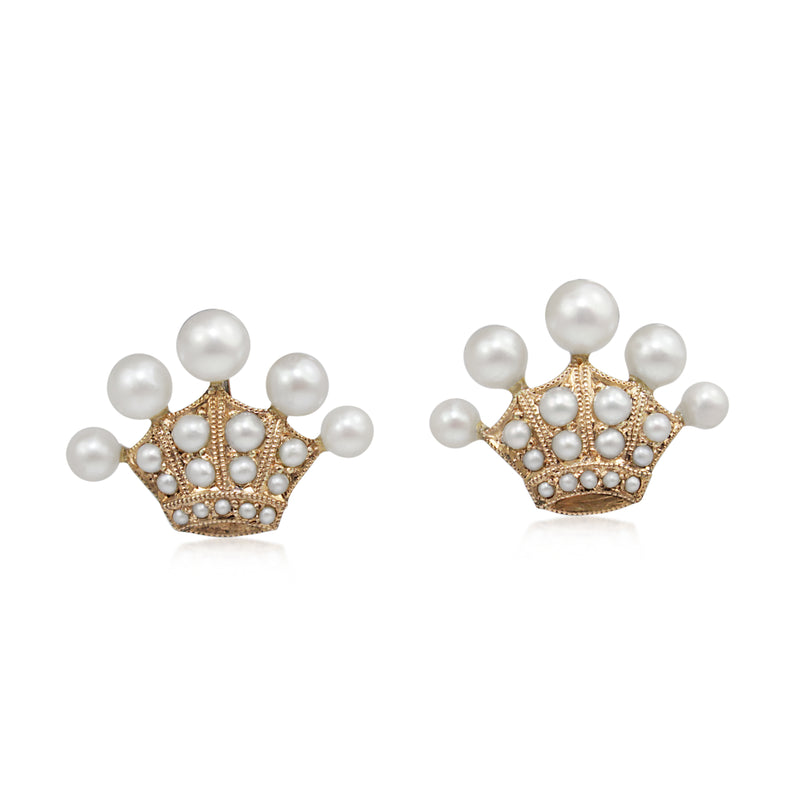 9ct Gold Antique Pearl 'Crown' Style Earrings