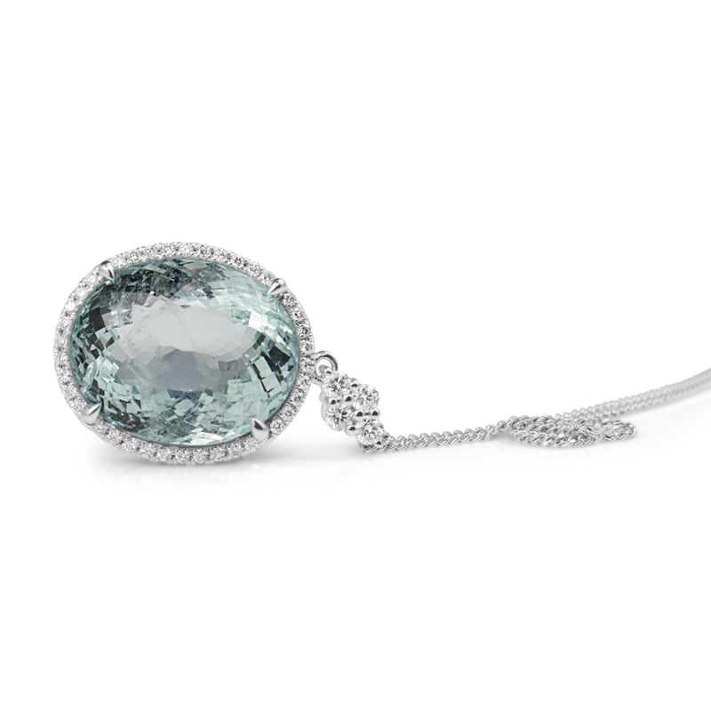 18ct White Gold Aquamarine and Diamond Pendant