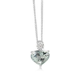 18ct White Gold Heart Aquamarine and Diamond Pendant
